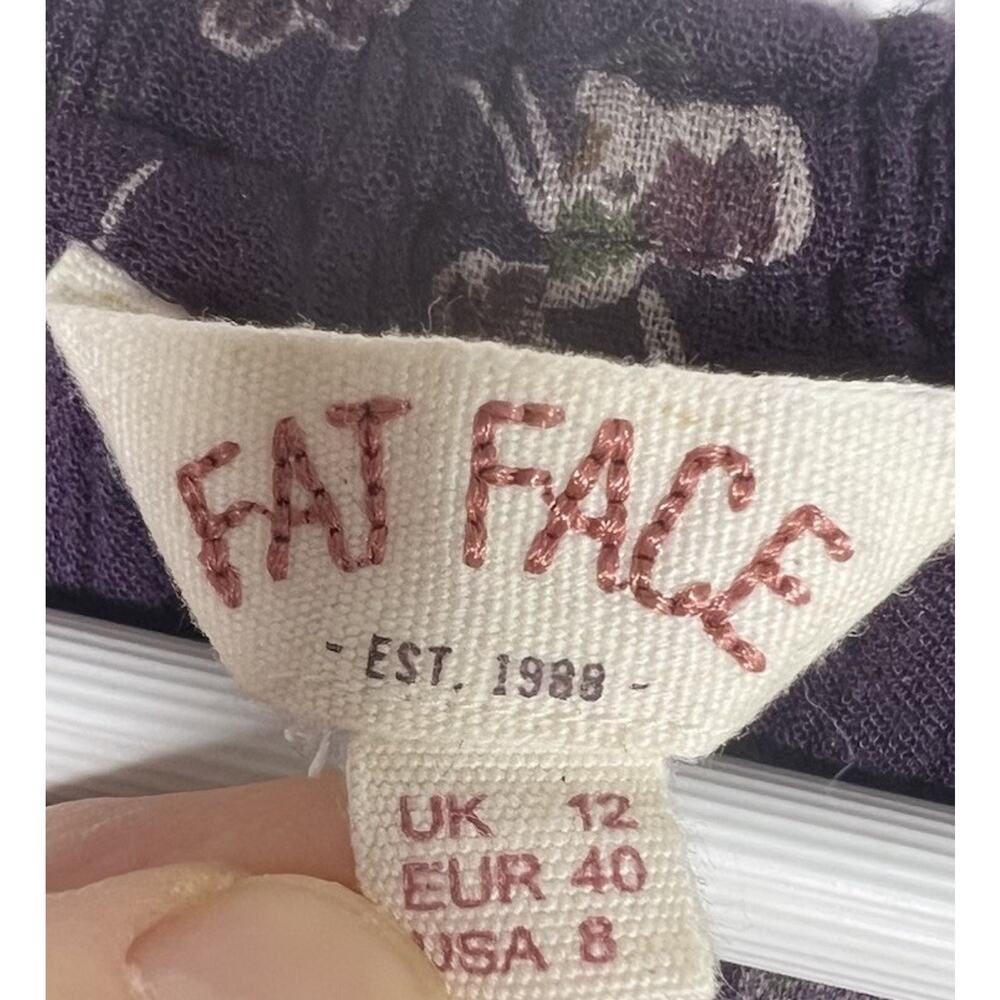 Fat Face Size 8 Purple Floral Scoop Neck Button Up Peasant Style Tunic Top Blous - Picture 8 of 11